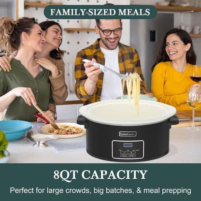 8-Quart Programmable Slow Cooker with Timer Keep Warm - Small Kitchen Appliance for Family Dinners - Serves 6+ People (Black)6