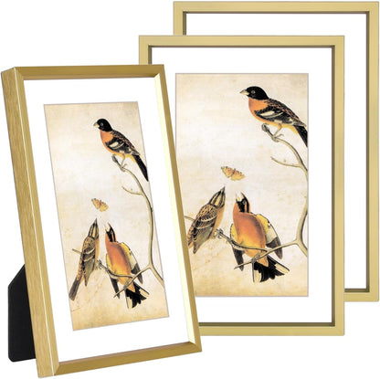 4X6 Brass Metal Photo Frames 3 Pack HD Glass Mat 3X5 Wall Table1