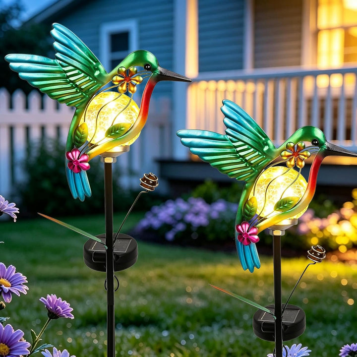 Solar Hummingbirds Garden Stake Lights for outside 2 Pack