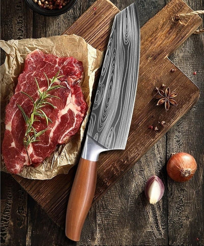 Meat Cleaver,Cleaver Knife 7.2 Inch Damascus Pattern Chef Knife Stainless Steel Kitchen Knife Japanese Cleaver Knives Meat Fish Slicing Knife Butcher Knife Cooking Tools, LAMAJIGA58444