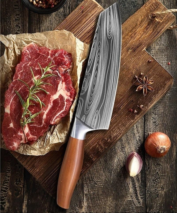 Meat Cleaver,Cleaver Knife 7.2 Inch Damascus Pattern Chef Knife Stainless Steel Kitchen Knife Japanese Cleaver Knives Meat Fish Slicing Knife Butcher Knife Cooking Tools, LAMAJIGA58444