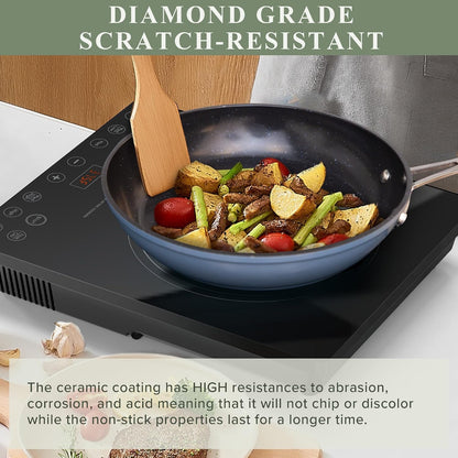 Healthy Duralon Blue Ceramic Nonstick Cookware Set, Diamond Infused Scratch-Resistant, PFAS Free, Dishwasher & Oven Safe, Induction Ready & Evenly Heats, Tempered Glass Lids & Stay-Cool Handles | Scratch-Resistant, Dishwasher & Oven Safe, Induction Ready & Evenly Heats, Tempered Glass Lids & Stay-Cool Handles4
