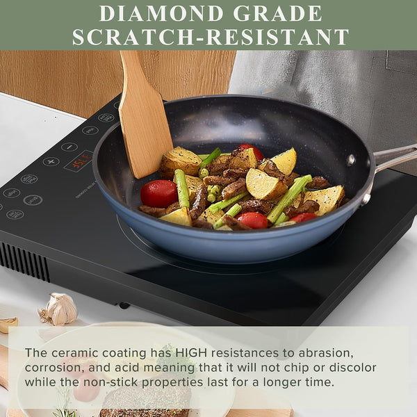 Healthy Duralon Blue Ceramic Nonstick Cookware Set, Diamond Infused Scratch-Resistant, PFAS Free, Dishwasher & Oven Safe, Induction Ready & Evenly Heats, Tempered Glass Lids & Stay-Cool Handles | Scratch-Resistant, Dishwasher & Oven Safe, Induction Ready & Evenly Heats, Tempered Glass Lids & Stay-Cool Handles4