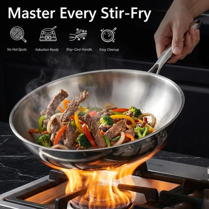 4.2 QT Tri-Ply Stainless Steel Wok Pan with Lid, 12" Flat Bottom Stir Fry Skillet for Asian Cuisine, Premium 18/10 Induction Cookware for 3-4 Servings, Oven Safe2