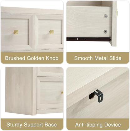 3 Piece Dresser Bedroom Set - 6 Drawer Dresser and 3 Drawer Oversized Nightstands Set of 2 with Charging Station, Farmhouse Dresser Sets for Bedroom,Grey White9