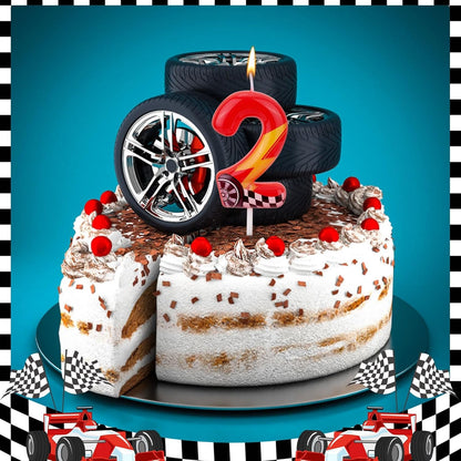 Racing Cars Themed Birthday Candle, Red Racing Car Lightning Number Candle4
