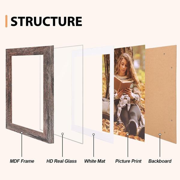5X7 Picture Frames Set of 5 with Tempered Glass, MDF, Rustic Brown4