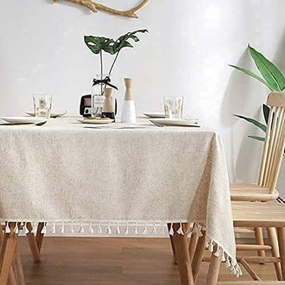 Rectangle Linen Fabric Table Cloth 47 X 63 Inch - Dining Room Table Cover, Tassels - Easy Care, Farmhouse Kitchen Tablecloth Indoor Outdoor, All Season3