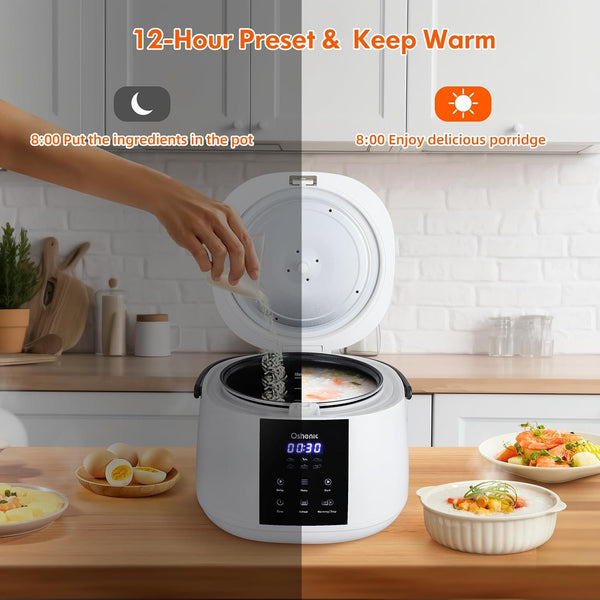 Rice Cooker Small,6-Cup Uncooked/12-Cup Cooked,6-In-1 Multi Cooker | Portable Non-Stick Rice Maker with Steamer Basket,12 Hours Timer Delay & Keep Warm Function for Soups,Stews,Oatmeal6