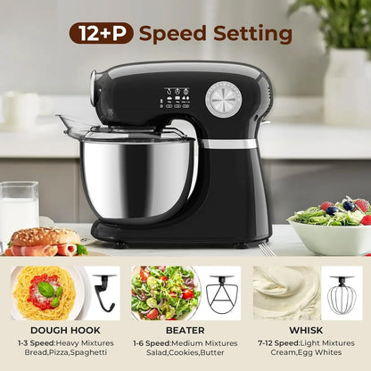 5.3 Quart Electric Stand Mixer with 12 Speed, Low Noise | Electric Mixer with Tilt Head, Kitchen Mixer for Daily Use with Egg Whisk, Dough Hook, Flat Beater, Anti-Slip Suction Cup2