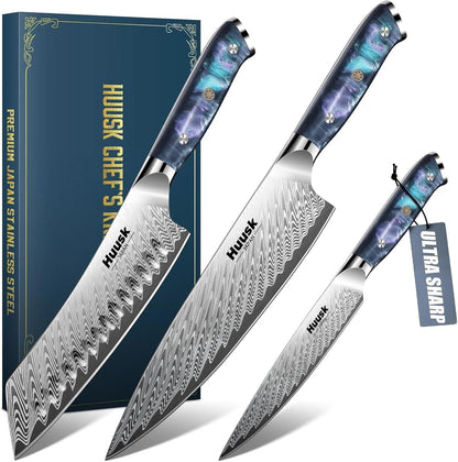 Japanese Knife Set 3 PCS - Stainless Chef Knife Set with Sheath | Hand Sharpened Full Tang Professional Kitchen Knives for All Purpose, Ergonomic Resin Handle, Gift Idea for Men Dad1