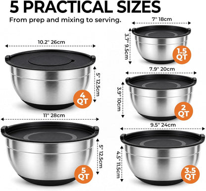 Stainless Steel Nesting Mixing Bowls with Airtight Lids Set of 52