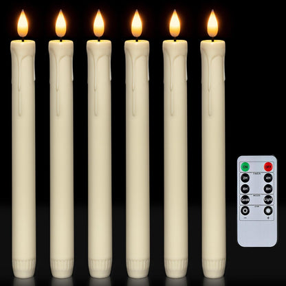 6 Pcs Flameless Taper Candles with Remote, Timer, Dimmer, Ivory Battery Operated Candlesticks with Flickering Light, Plastic Led Window Candles, 9.6 Inches for Halloween Christmas Decoration1