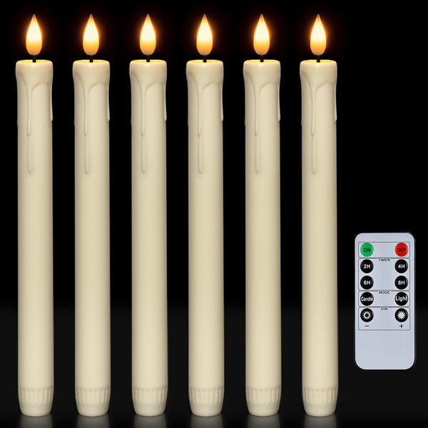 6 Pcs Flameless Taper Candles with Remote, Timer, Dimmer, Ivory Battery Operated Candlesticks with Flickering Light, Plastic Led Window Candles, 9.6 Inches for Halloween Christmas Decoration1