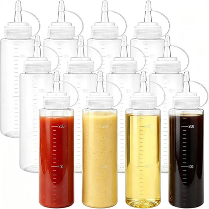 12 Pack 8 Oz Plastic Squeeze Bottles Multipurpose Squirt Bottles for Ketchup,Condiments,Bbq Sauce,Dressing,Barbecue,Grilling,Crafts,Syrup and More1