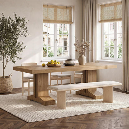 86.75" Large Dining Table for 6-10, Farmhouse Kitchen Table with Thick Base, Rectangular Wooden Dinner Table for Kitchen Dining Room, Brown8