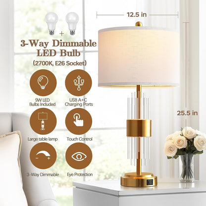 Gold Table Lamp Set of 2, 25.5" Modern Nightstand Lamp for Living Room5
