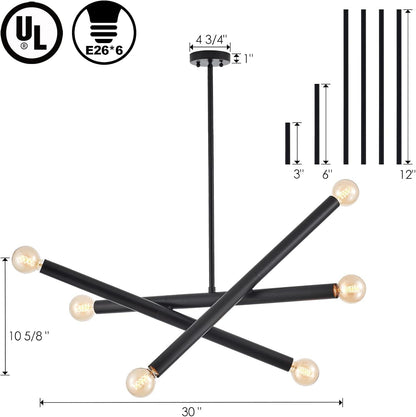 Black Sputnik Chandelier for Dining Room, Modern Pendant Light Kitchen, 6-Light Adjustable Hanging Light Fixture for Entryway Bedroom Foyer7