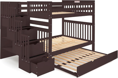 Stairway Bunk Beds Full over Full with 4 Drawers in the Steps and a Full Trundle, Dark Cherry5