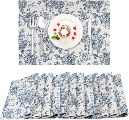 Blue Floral Fabric Placemats 13 X 19 Inch Set of 121