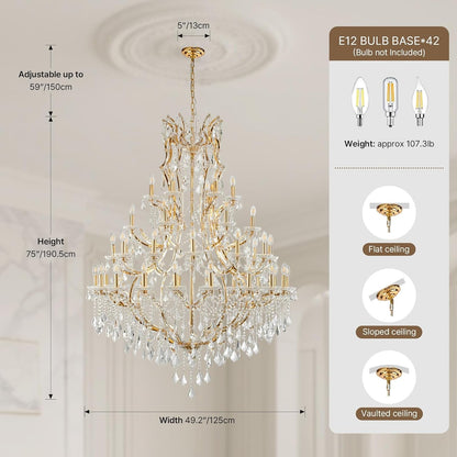 Crystal Candle Chandelier for High Ceilings,Maria Theresa Staircase Light3