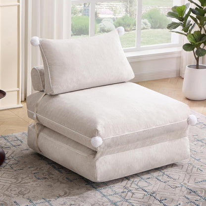 Folding Sofa Bed, Convertible Sleeper Chair with Back Support, Comfy Chenille Fold Out Couch Bed for Adults, No Wall Needed Floor Sofa Bed for Living Room Bedroom Apartment, Beige1