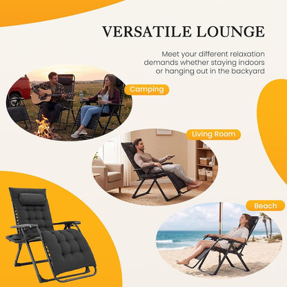 Zero Gravity Chair, Folding Patio Recliner with Cup Holder Trays | Portable Patio Chairs, Lounge Chair for Outdoor, Indoor, Beach, Pool, Camping, Balcony, Porch, Black9