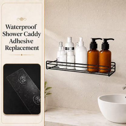 16 Pcs Shower Caddy Adhesive Replacement, Strong Shower Shelf Adhesive,Waterproof Showers Adhesives Strip, Ad-Hesive Hook for Showers, No Drilling for Bathroom Storage Shelve and Kitchen Rack4