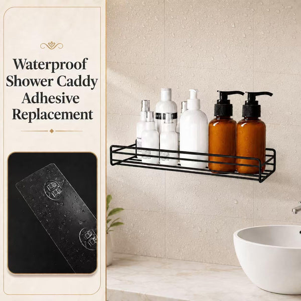 16 Pcs Shower Caddy Adhesive Replacement, Strong Shower Shelf Adhesive,Waterproof Showers Adhesives Strip, Ad-Hesive Hook for Showers, No Drilling for Bathroom Storage Shelve and Kitchen Rack4