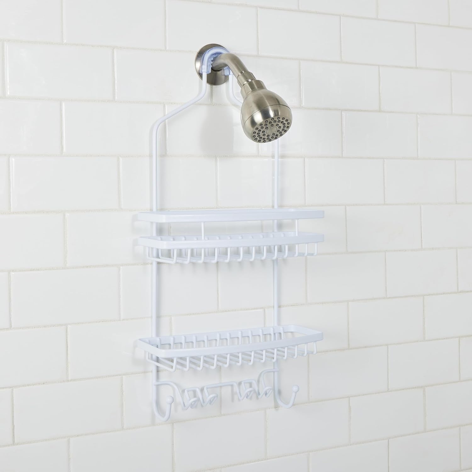 shower-head-caddy-suction-cup-backing-2-tier-shelving-6-accessory-hooks-white-23386-white