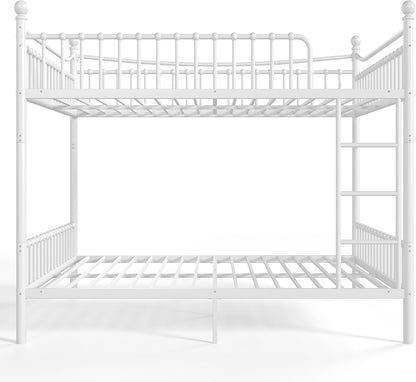 Queen over Queen Bunk Beds, Metal Bunk Bed with Ladder and Guardrail for Kids, Adults, Can Be Split, White9
