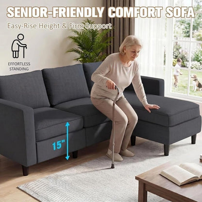 3-Seat Reversible Sectional Sofa with Ottoman, Small Couch, Grey7