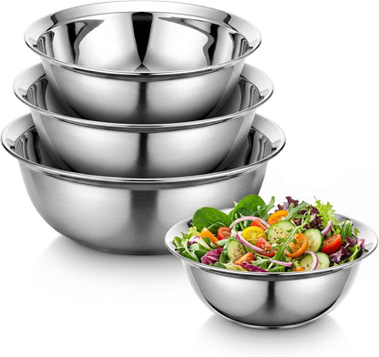 304 Stainless Steel Bowls, Stackable 4Pcs (1.1, 1.5, 2 & 2.6 Qt)1