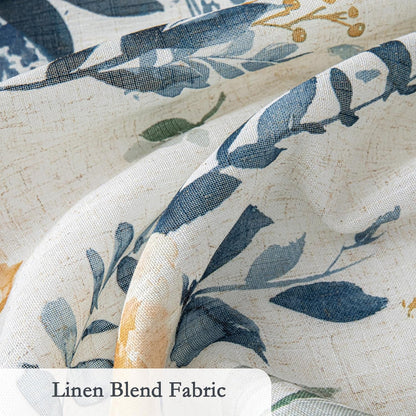 Floral Linen Curtains 84 Inch Long 2 Panels Semi Sheer Cottage5