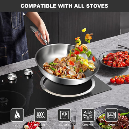 Tri-Ply Stainless Steel Frying Pans Set, 8”/10”/12” Cooking Pans, PFOA&PTFE Free Skillet, Induction Cooking Pan, Dishwasher and Oven Safe, Fast & Even Heat, Heavy Duty and Detachable Handle5