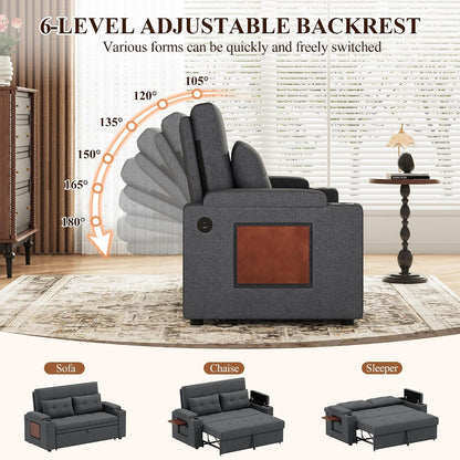 65'' Convertible Futon Sofa Bed, Fabric Pull Out Couch, Dark Grey5