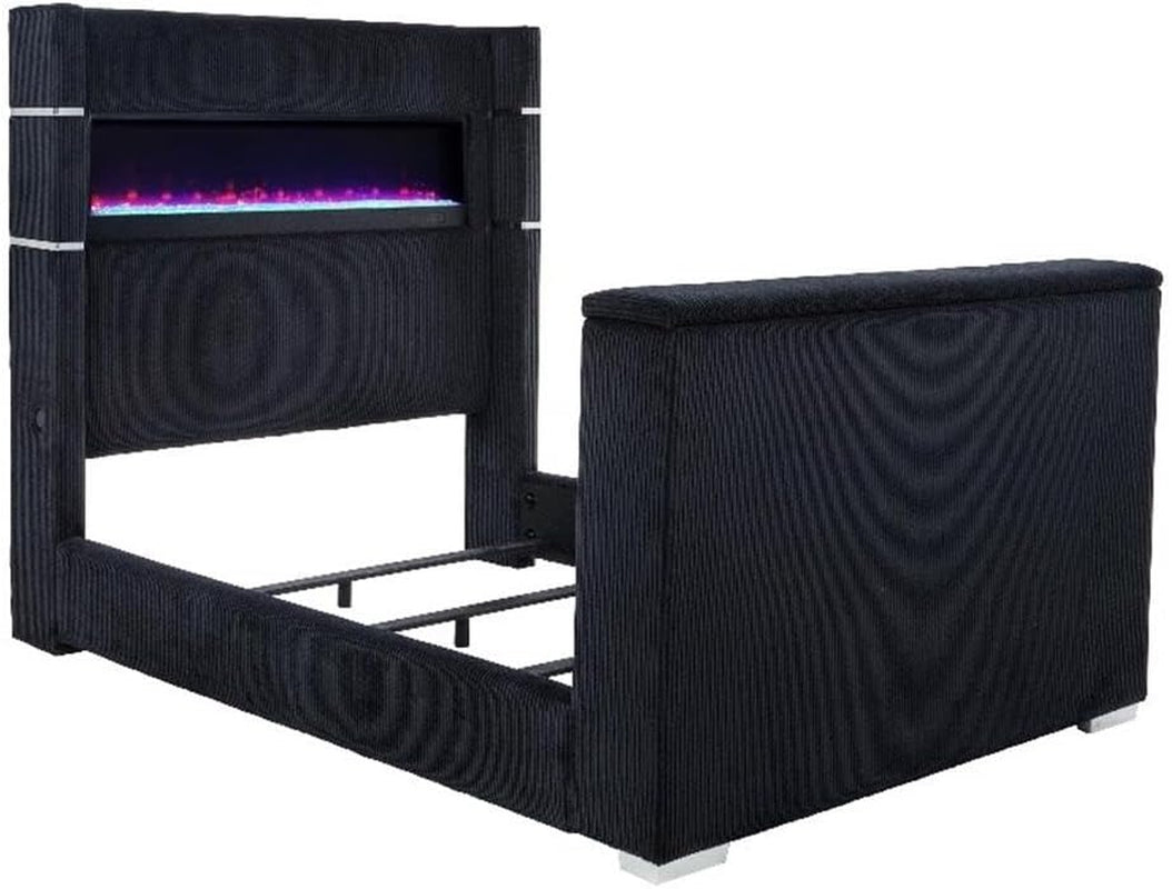california-king-wingback-tv-bed-pine-frame-black-faux-fur-style-corduroy-flame-visualizer-headboard-hidden-motorized-tv-mount-usb-ports-modern-bedroom-furniture-for-tech-forward-use
