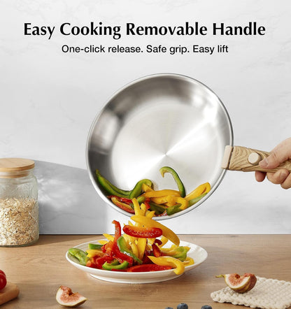 Stainless Steel Cookware Set, 18/10 Stainless Steel Pots and Pans Set 11PCS, Detachable Handle Pots and Pans for Easy Storage, Removable Handle Cooking Set, Induction Compatible3