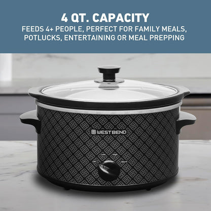 Slow Cooker 4-Quart Manual Crockery Style with Dishwasher Safe Oval Ceramic Crockpot and Glass Lid Two Temperature Settings plus Keep Warm, 210-Watts, Black2