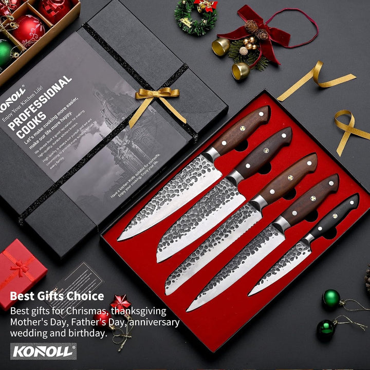 Professional Japanese Chef Knife Set - 5 Piece Kitchen Knife Set, Ultra Sharp High Carbon Stainless Steel Cooking Knives with Ergonomic Pakkawood Handle, Ideal Gift for Home Chefs+2