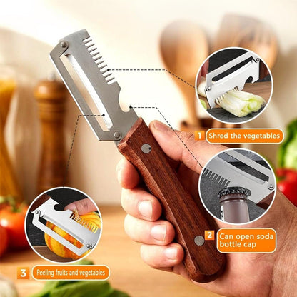 2026 Upgrade Multi-Functional Vegetable Peeler, 3 in 1 Multi Functional Wooden Handle Peeler and Bottle Opener, Kitchen Gadgets Tool Forfruitveggie Peeler6