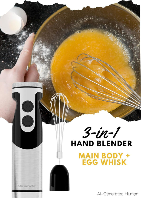 Hand Blender, Immersion Blender Handheld 12-Speed with 80% Sharper Blades, Titanium Reinforced Stainless Steel 3-In-1 Immersion Blender,Includes Whisk and Milk Frother (3-In 1 Black)7