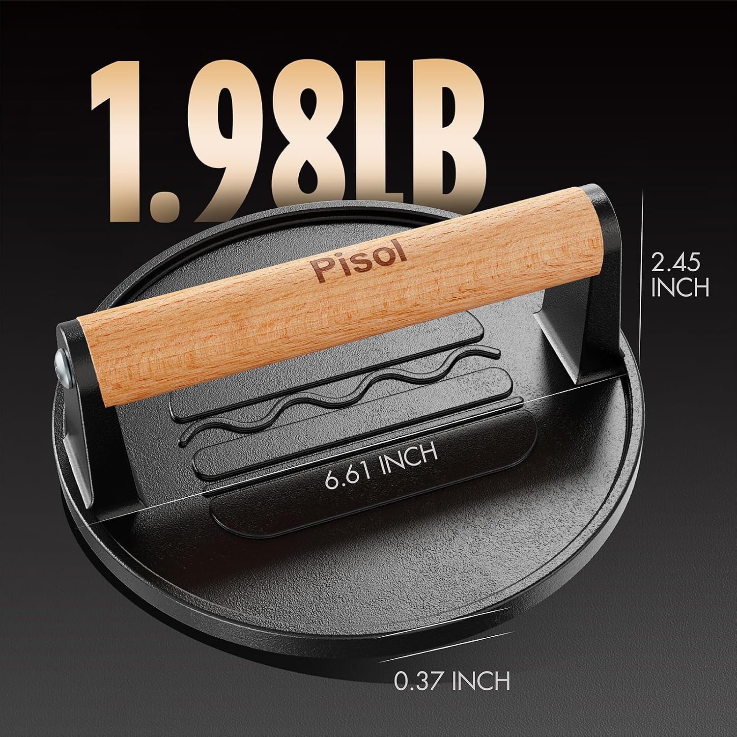 smash-burger-press-pre-seasoned-cast-iron-meat-press-tool-2-lb-rustproof-pre-seasoned-flat-bottom-wooden-handle-dishwasher-safe-no-stick-easy-to-clean-6-6-wide-weighs-2-pounds