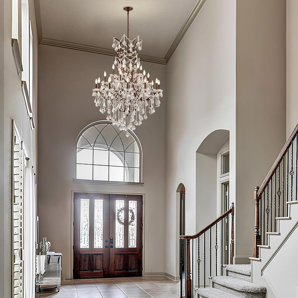 24 Lights Large Crystal Chandeliers Maria Theresa Chandelier for High Ceilings Vintage Chandelier Light Fixture Foyer Hallway Entryway Staircase 55.1" H X 39.4" D2