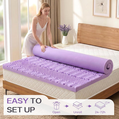 2 Inch 7-Zone Memory Foam Mattress Topper Twin XL, Twin Extra Long Mattress Pads for College Dorm Room, Pressure Relieve Certipur-Us Certified, 39X80 Inches, Violet7