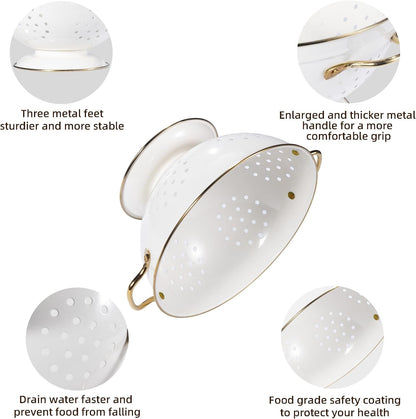 Metal Colander Set of 3, Strainer Basket with Handles Perfect for Spaghetti, Pasta, Berry, Vegetable, Fruit, Solid Base Powder Coated Kitchen Essential Strainer Set, 1 & 3.5 & 5 Qt (Cream)5