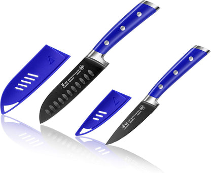 S+ Series 1022124 German Steel Forged 2-Piece Titanium Coated Santoku Starter Knife Set with Sheaths, Atlantic Blue1