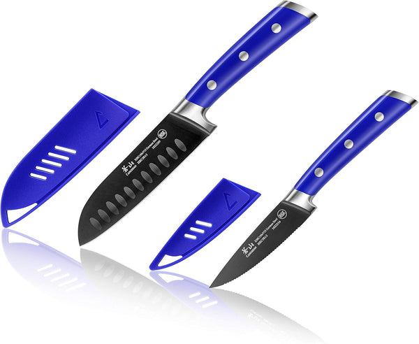 S+ Series 1022124 German Steel Forged 2-Piece Titanium Coated Santoku Starter Knife Set with Sheaths, Atlantic Blue1