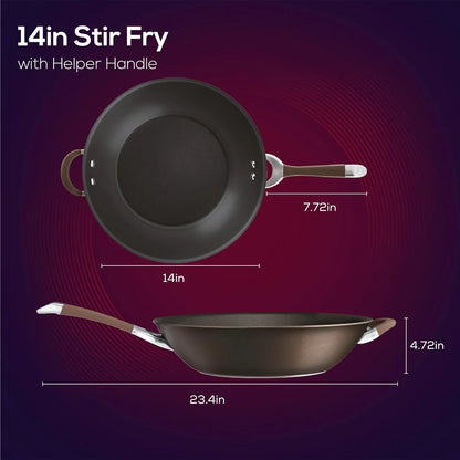 Symmetry Hard Anodized Nonstick Stir Fry / Wok Pan with Helper Handle - 14 Inch, Chocolate3