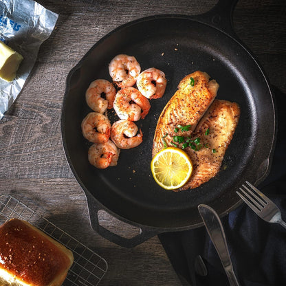 Cast Iron Skillet 12 Inch with Lid Chefs Frying Pan Black | Chefs Pan, Pre Seasoned Skiller, Indoor and Outdoor Use, Grill Safe Cookware, Even Heat Distribution, Durable5